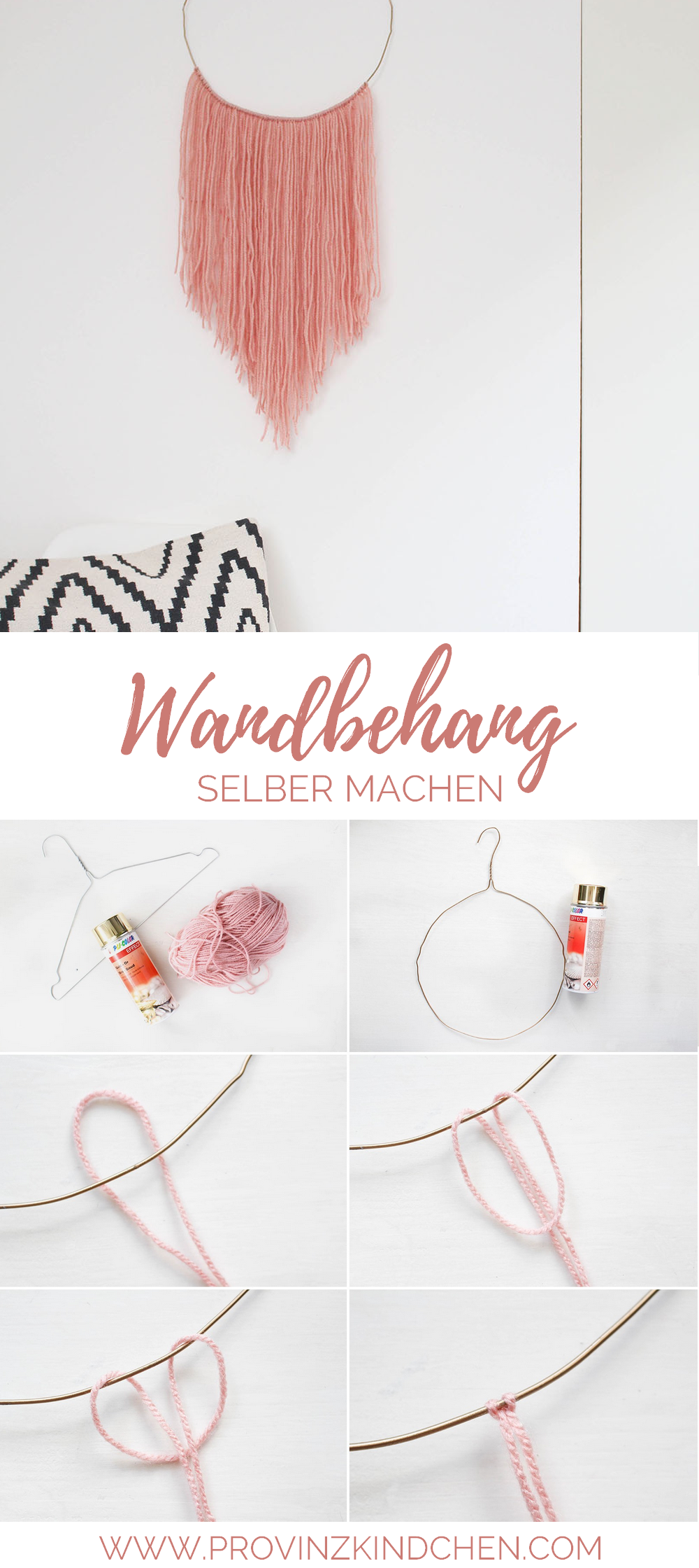 Upcycling: Wandbehang selber machen aus Drahtkleiderbügel und Wolle. DIY Boho Wandschmuck selber machen.