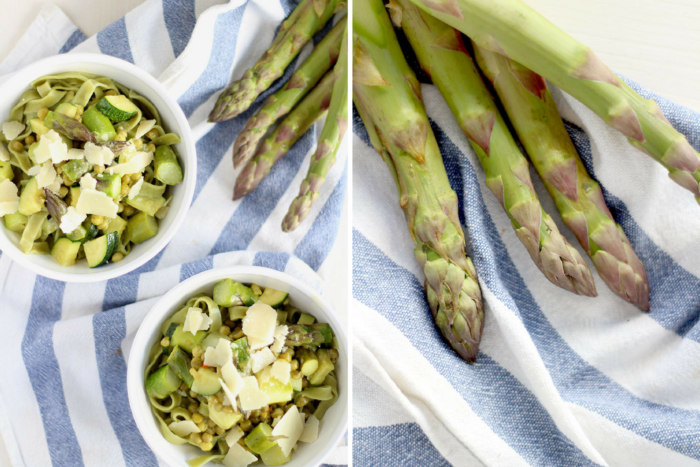 Grüne Pasta mit Spargel, Erbsen und Zucchini